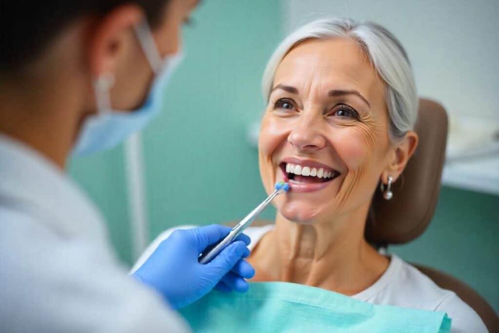 Senior woman came to dentist to prevent periodontal disease
